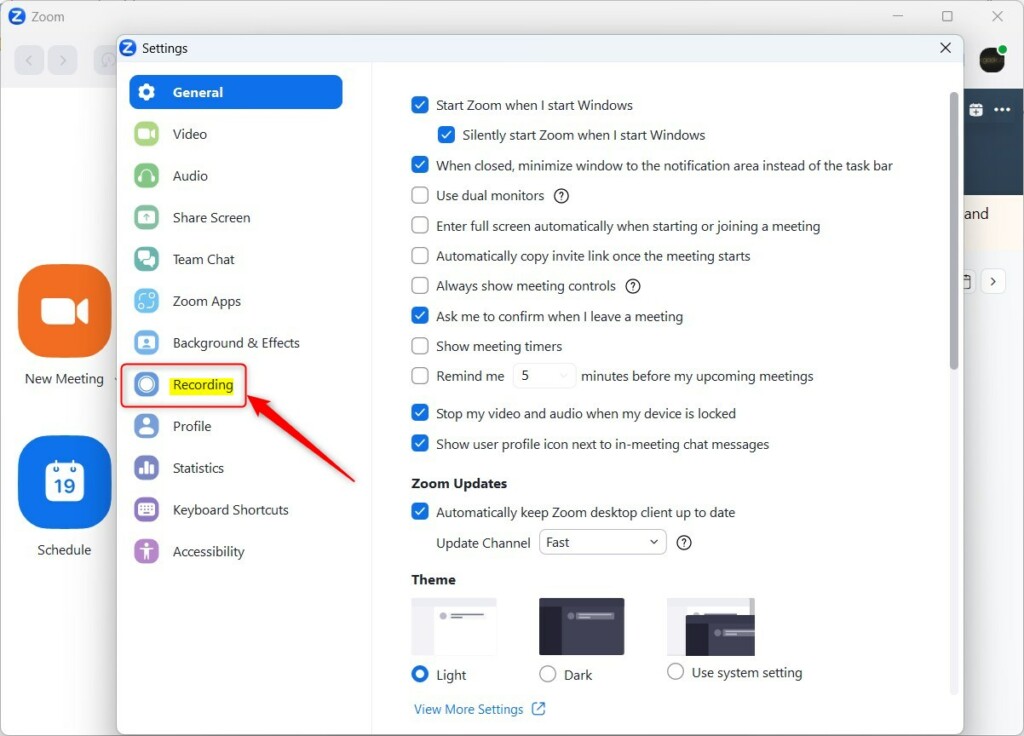 Change where to store zoom meeting recordings
