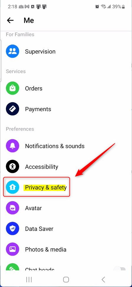 Messenger Privacy and safety section