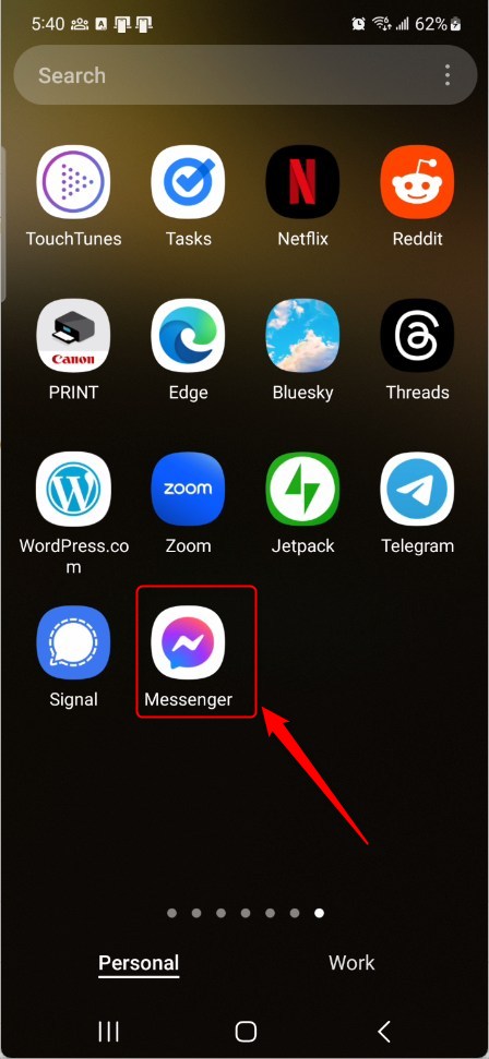 Messenger app on home screen