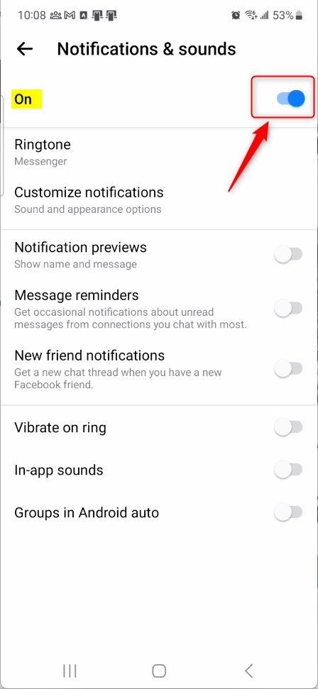 Messenger notifications and sounds switch