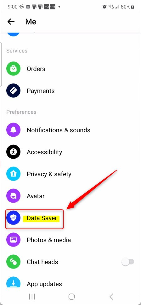 Messenger turn on data saver