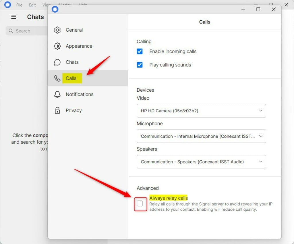 How to Turn “Always relay calls” On or off in Signal on Windows 11 ...