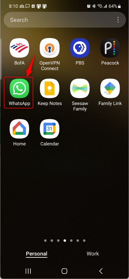 WhatsApp icon on home mobile device