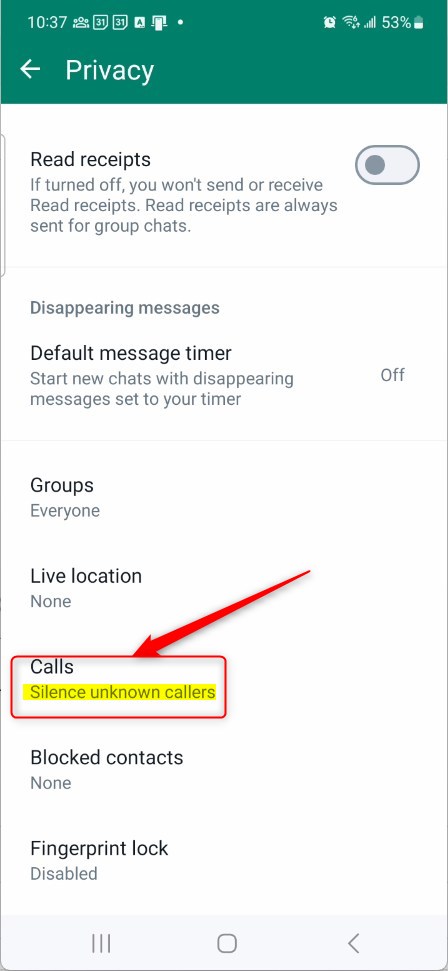 WhatsApp silence unknown callers
