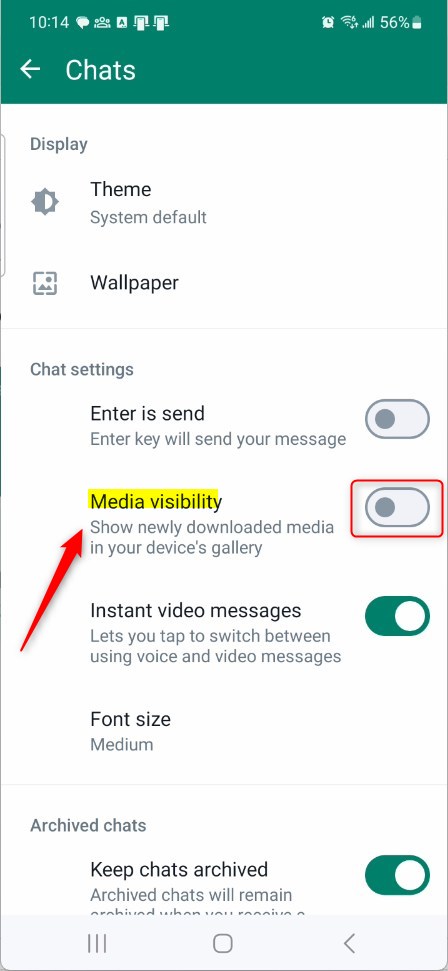 WhatsApp turn media visibility on or off switch