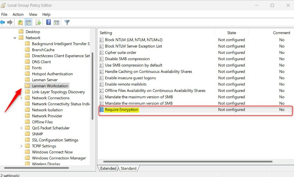 Windows 11 client SMB mandate via group policy