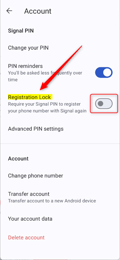 Signal registration lock off