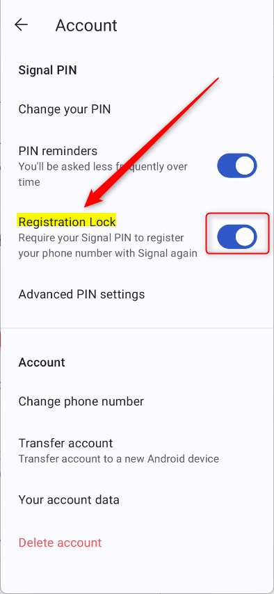 Signal registration lock on