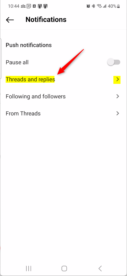 Turn notifications for threads and replies on or off