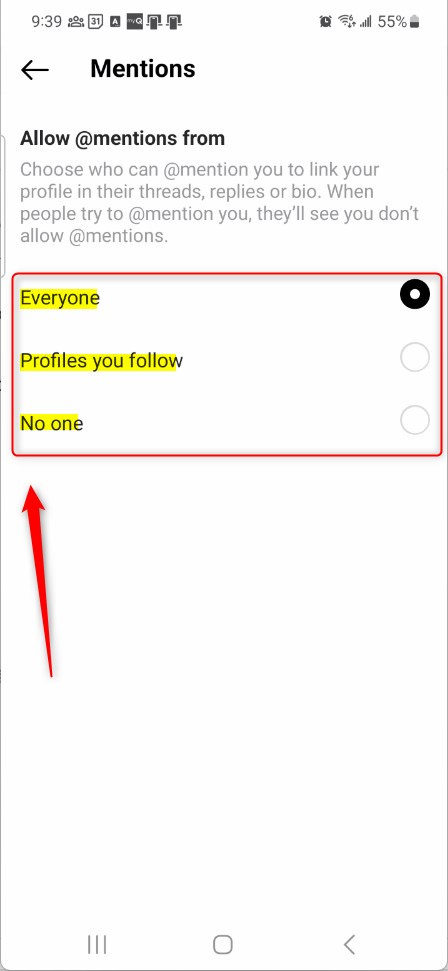 Choose who can mention you in Threads
