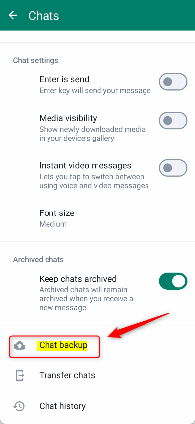 WhatsApp Chat backup tile