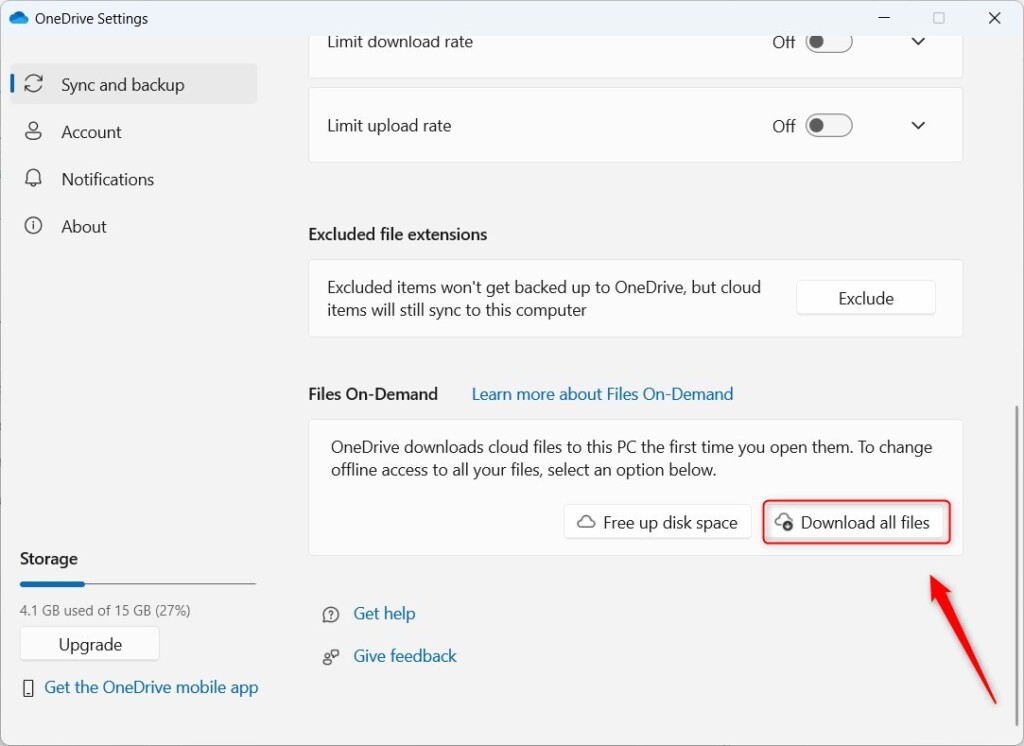 OneDrive download all files button