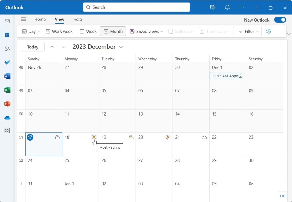 Learn how to show Weather in Outlook Calendar on Windows 11 - Geek Rewind