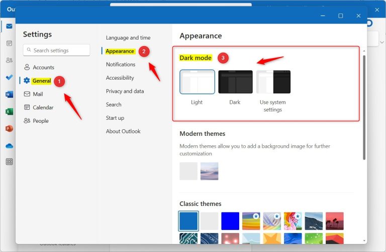 How to Enable or Disable Dark Mode in Outlook for Windows 11 | Geek Rewind