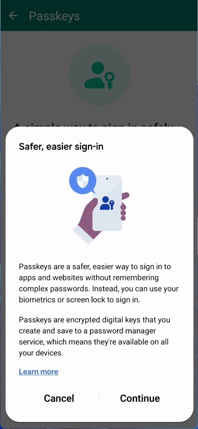 Google Password Manager for WhatsApp passkeys