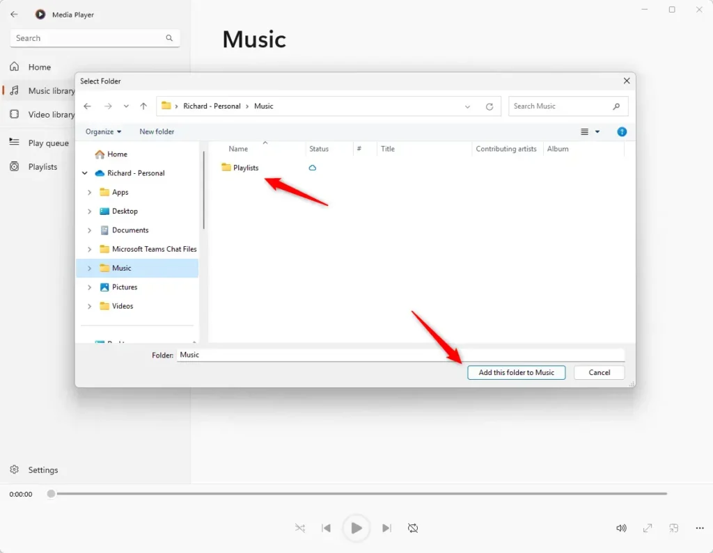 Windows 11 add folder to Media Player
