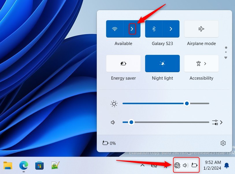 Wi-Fi refresh button in Windows 11