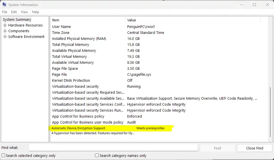 Automatic Device Encryption meets prerequisites in Windows 11