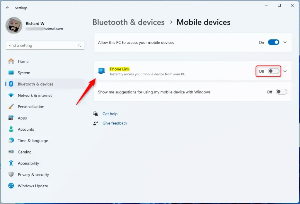 Turn on or off Phone Link in Windows 11