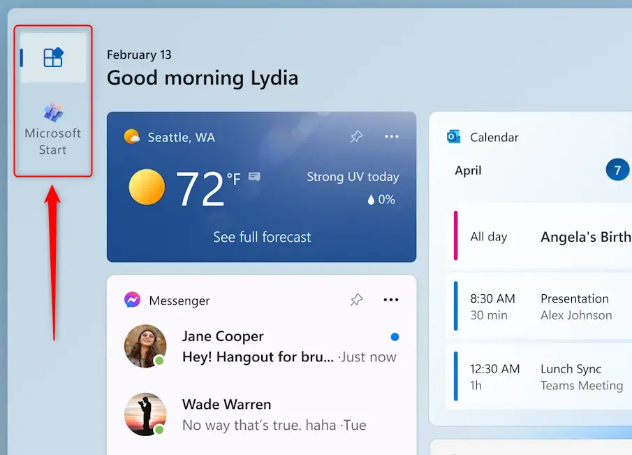 Widgets board with tabs