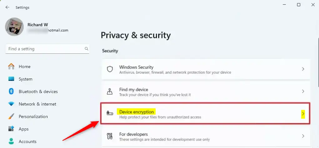 Windows Device encryption tile
