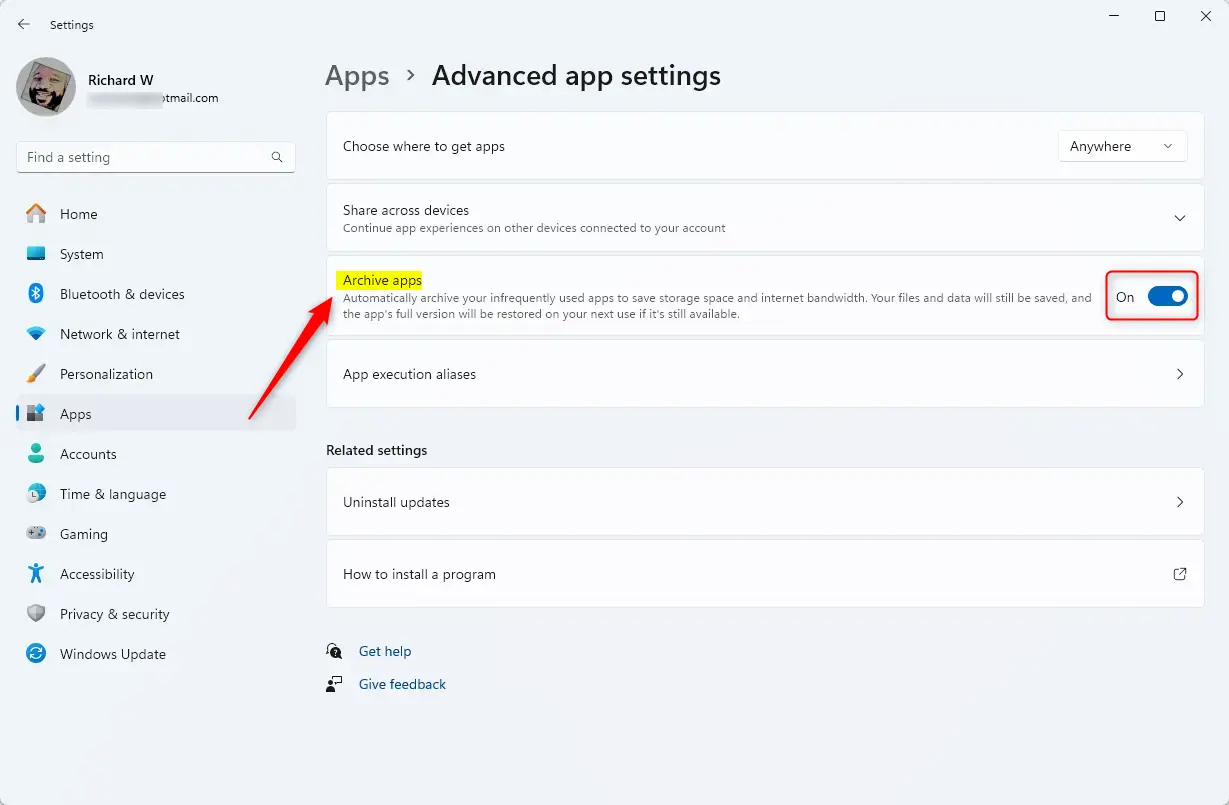Windows 11 apps advanced apps settings button