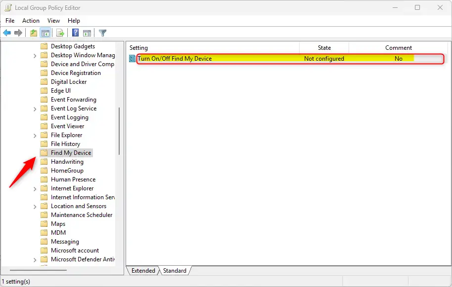 Windows 11 find my device gpo