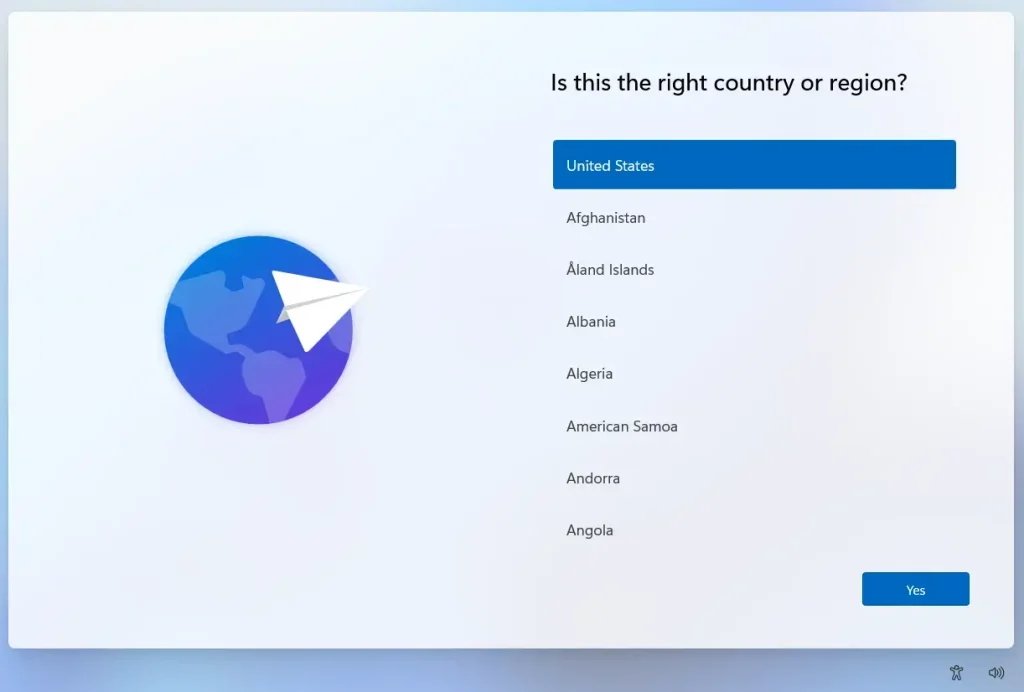 Windows 11 set up region