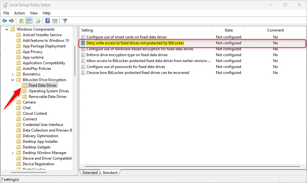 Deny access to fixed drives not protected by BitLocker
