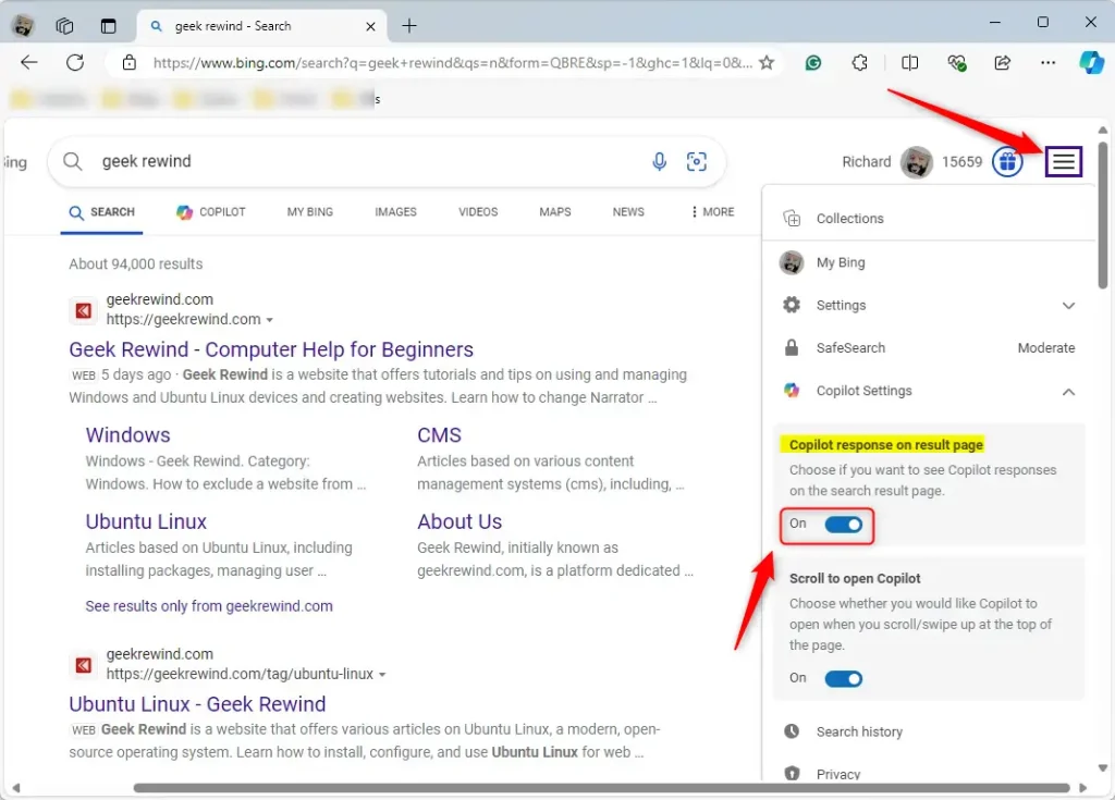 Enable or disable Copilot in Bing search results