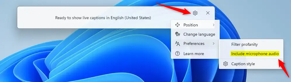 Include microphone audio with Live Captions