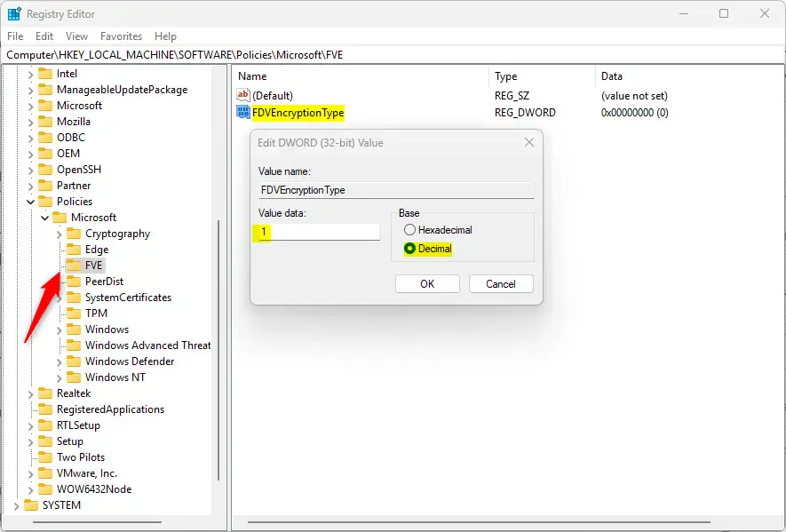 enforce encryption type for fixed drives registry