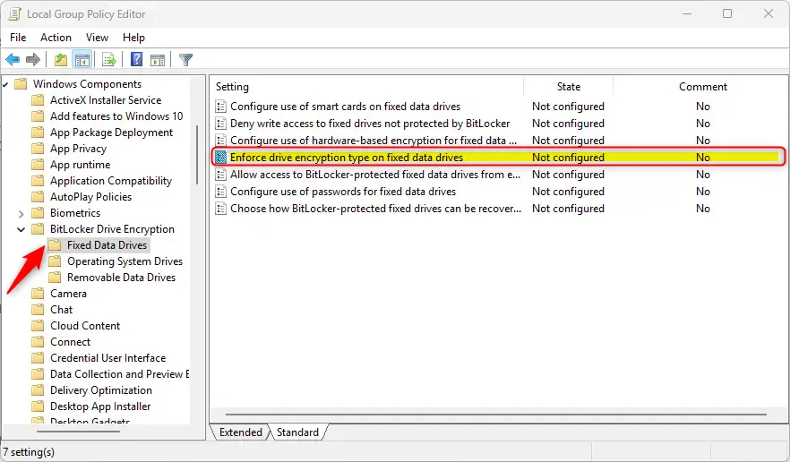 enforce encryption type for fixed drives