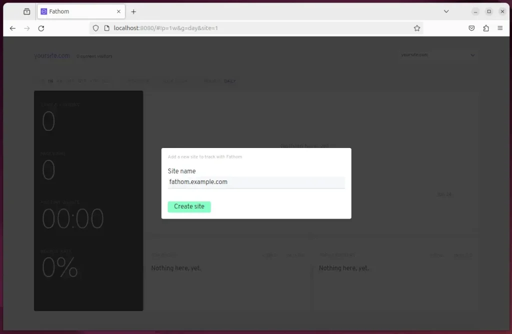 fathom dashboard on Ubuntu