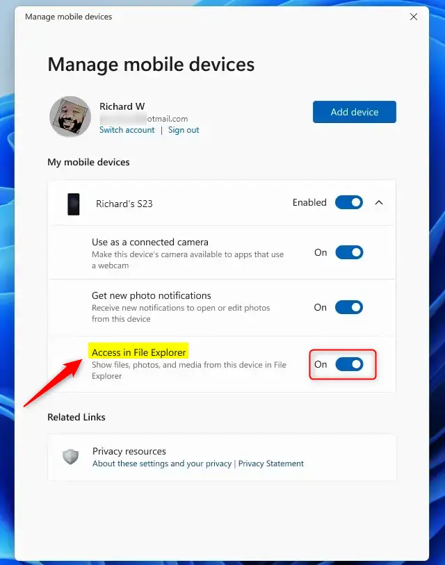 Access in file manager