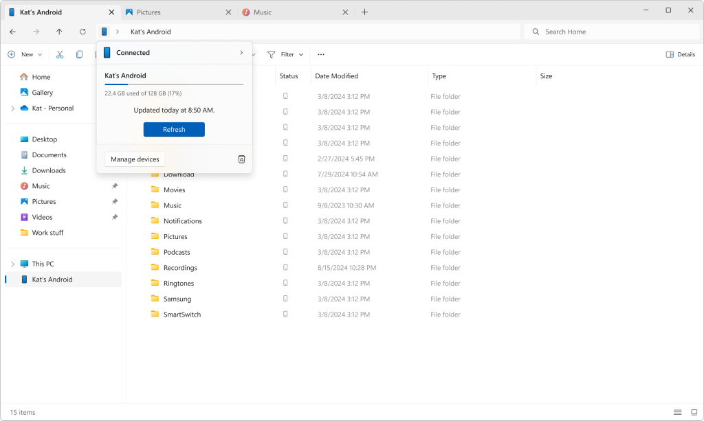 Mobile devices file explorer access