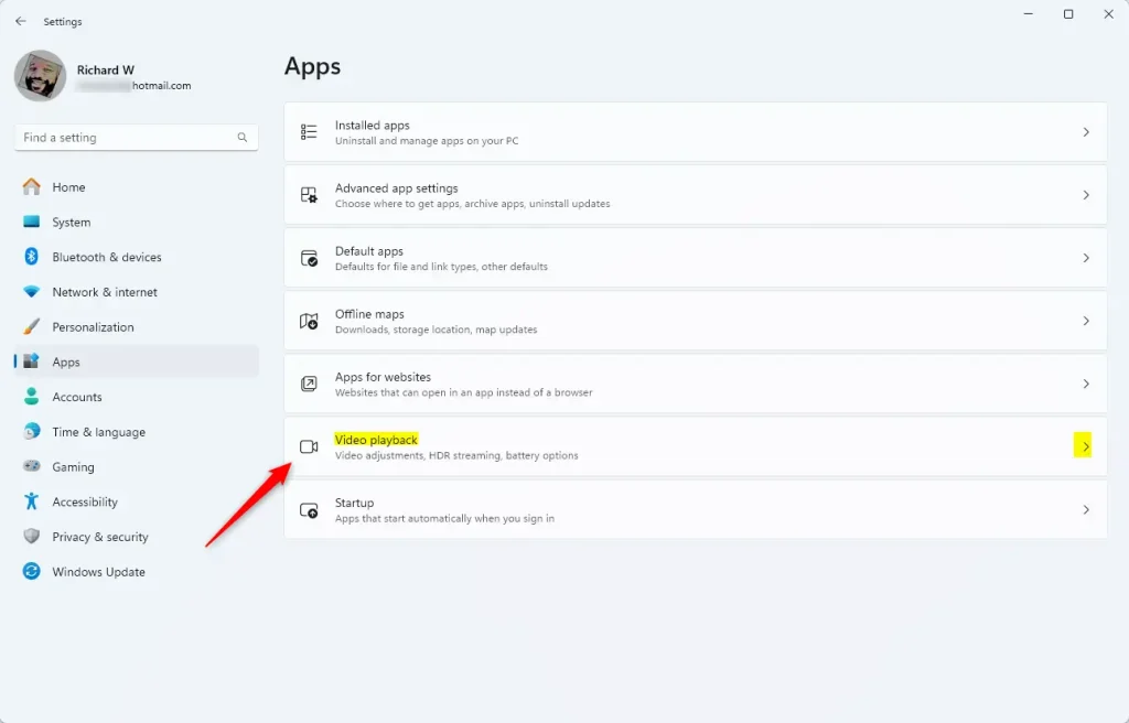 Video playback tile in Settings
