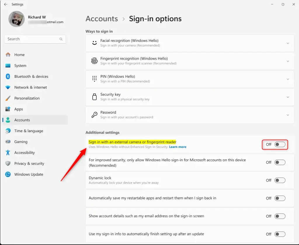 Sign in with an external camera or fingerprint reader