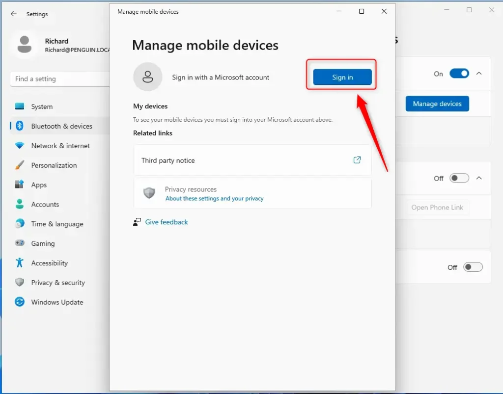 Sign out of mobile devices link