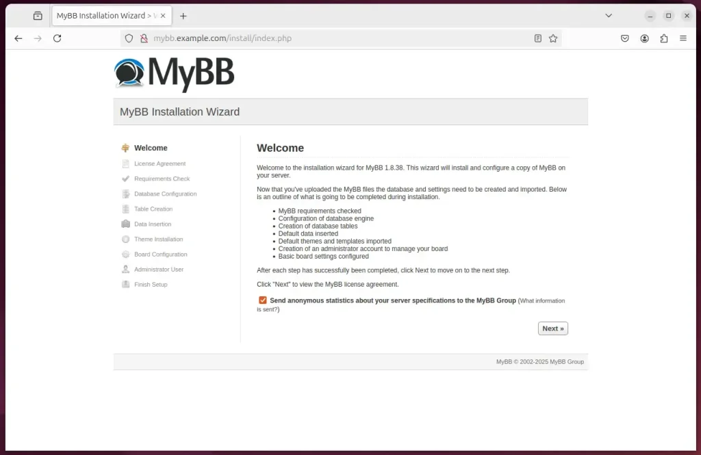 MyBB installation wizard