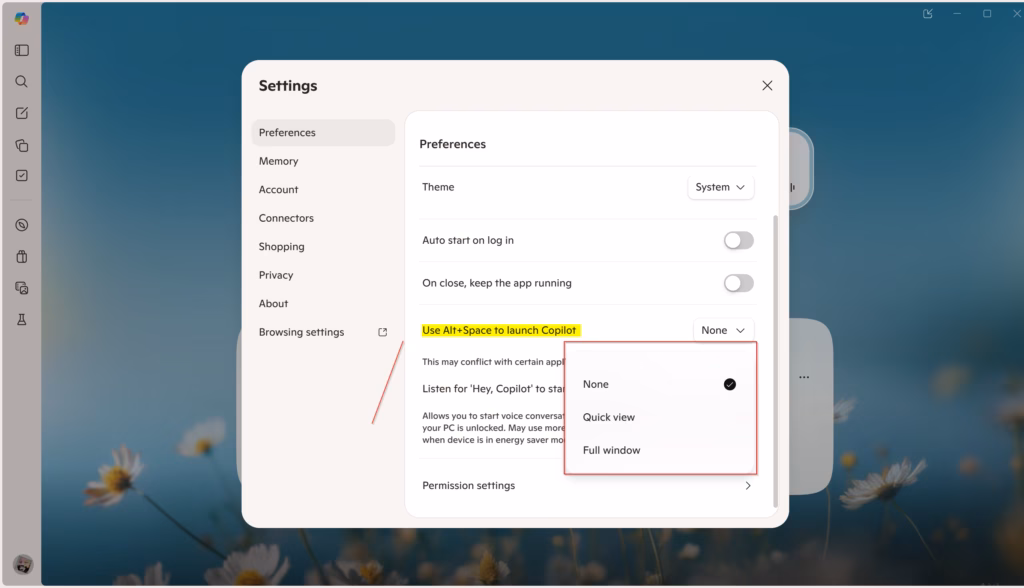 Use Alt+Spacebar to launch Copilot option