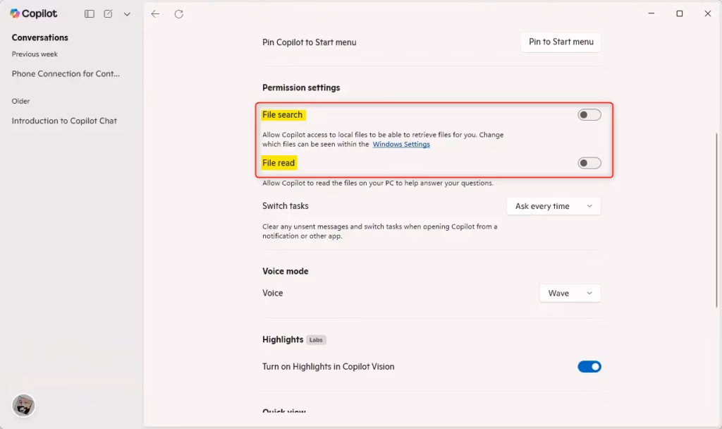 Copilot file share button
