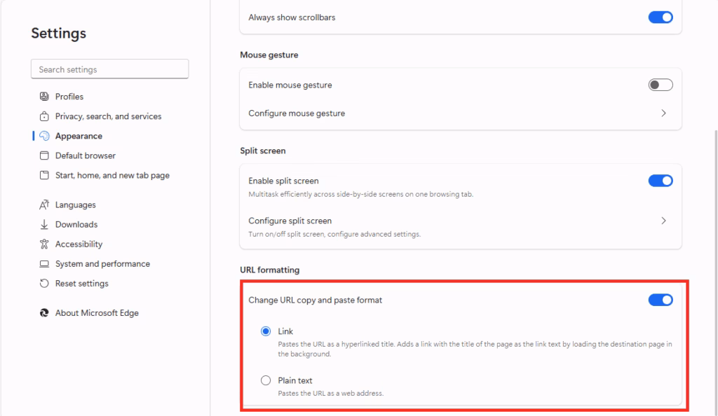 Edge share copy and paste new Edge options
