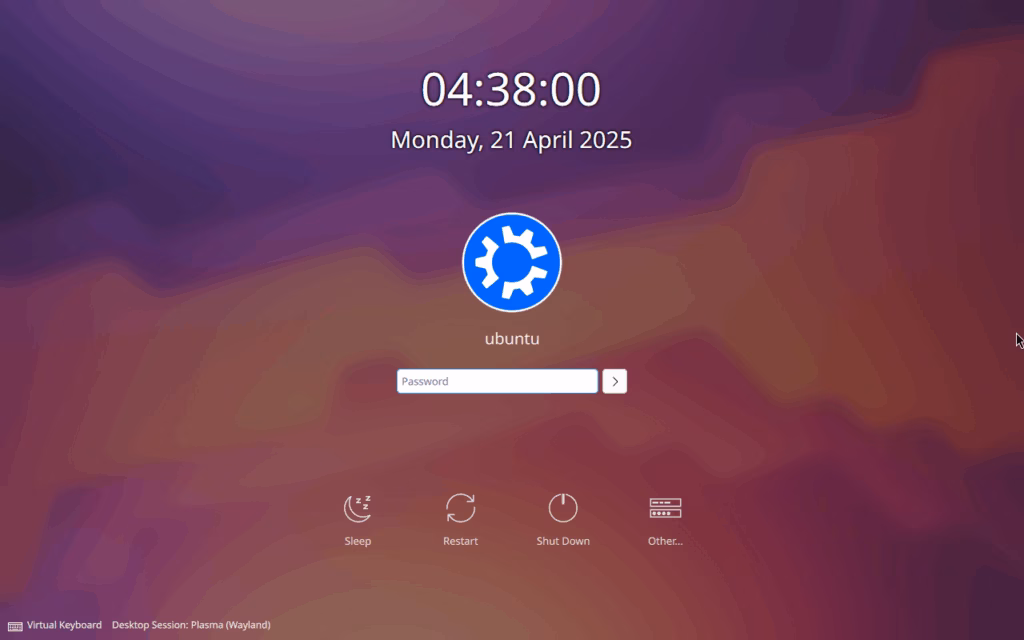 KDE Login screen
