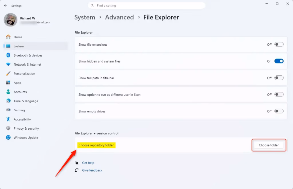 File Explorer choose folder
