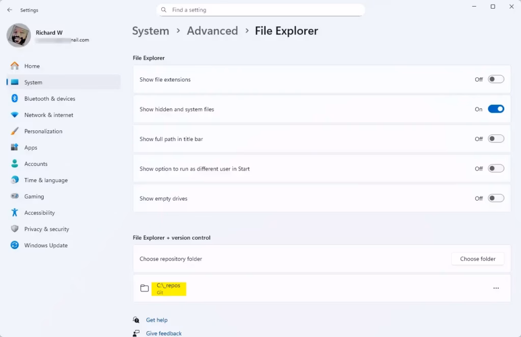 File Explorer folder selected