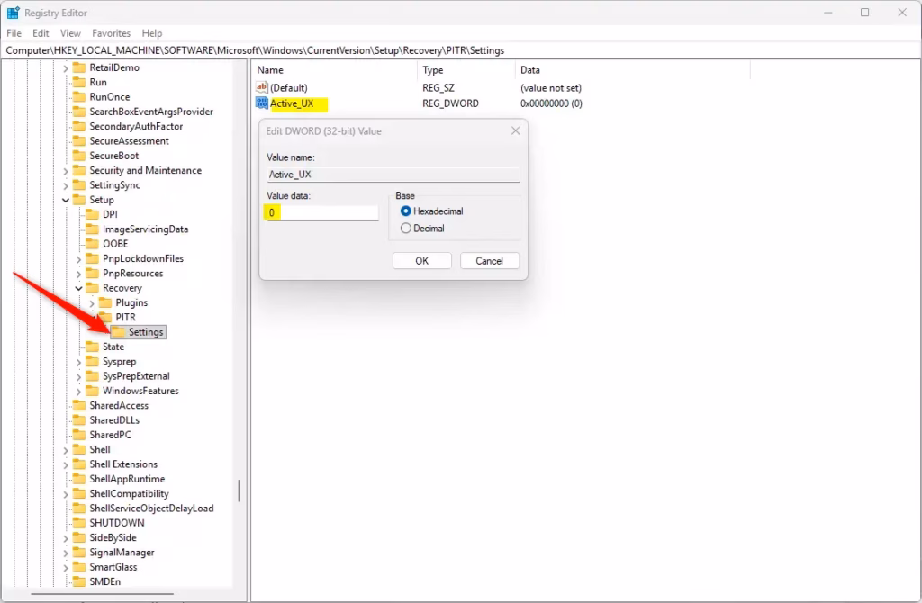 Point-in-time restore registry