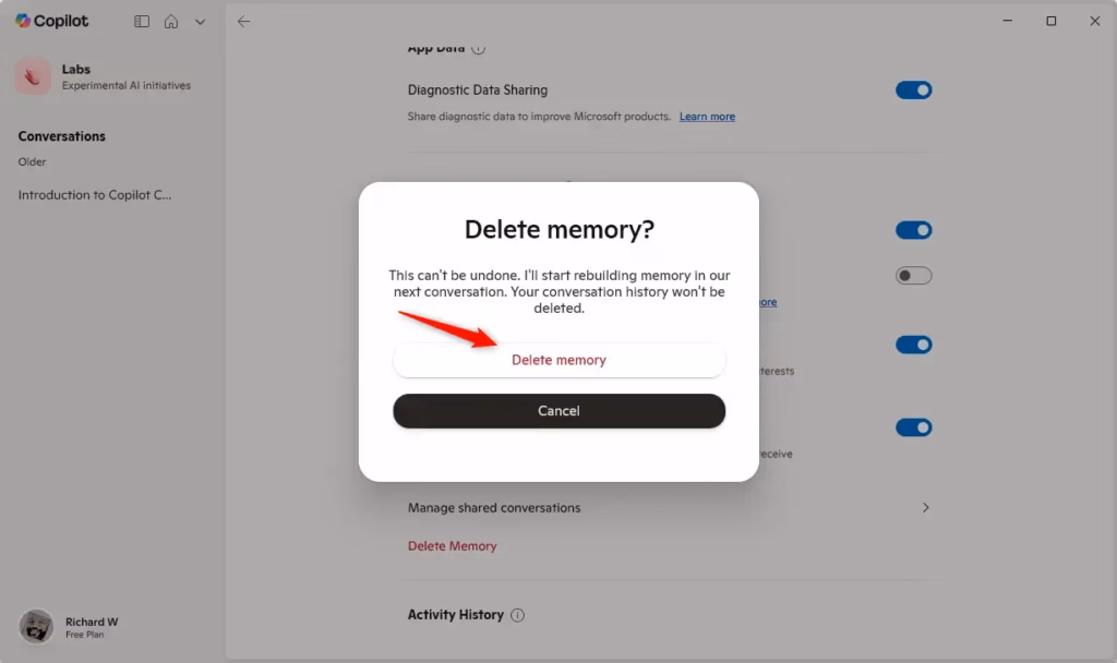 Delete memory button