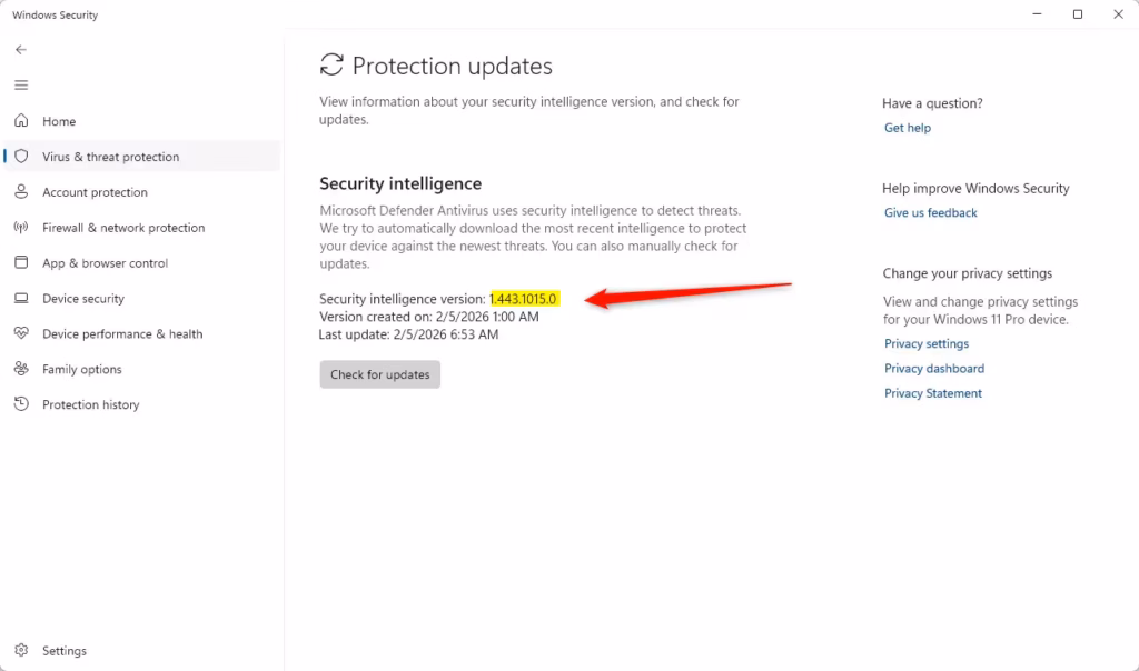 Protection updates virus details
