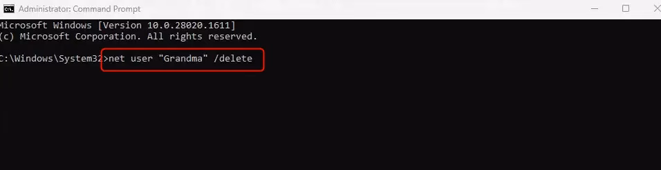 Remove user control panel account command prompt